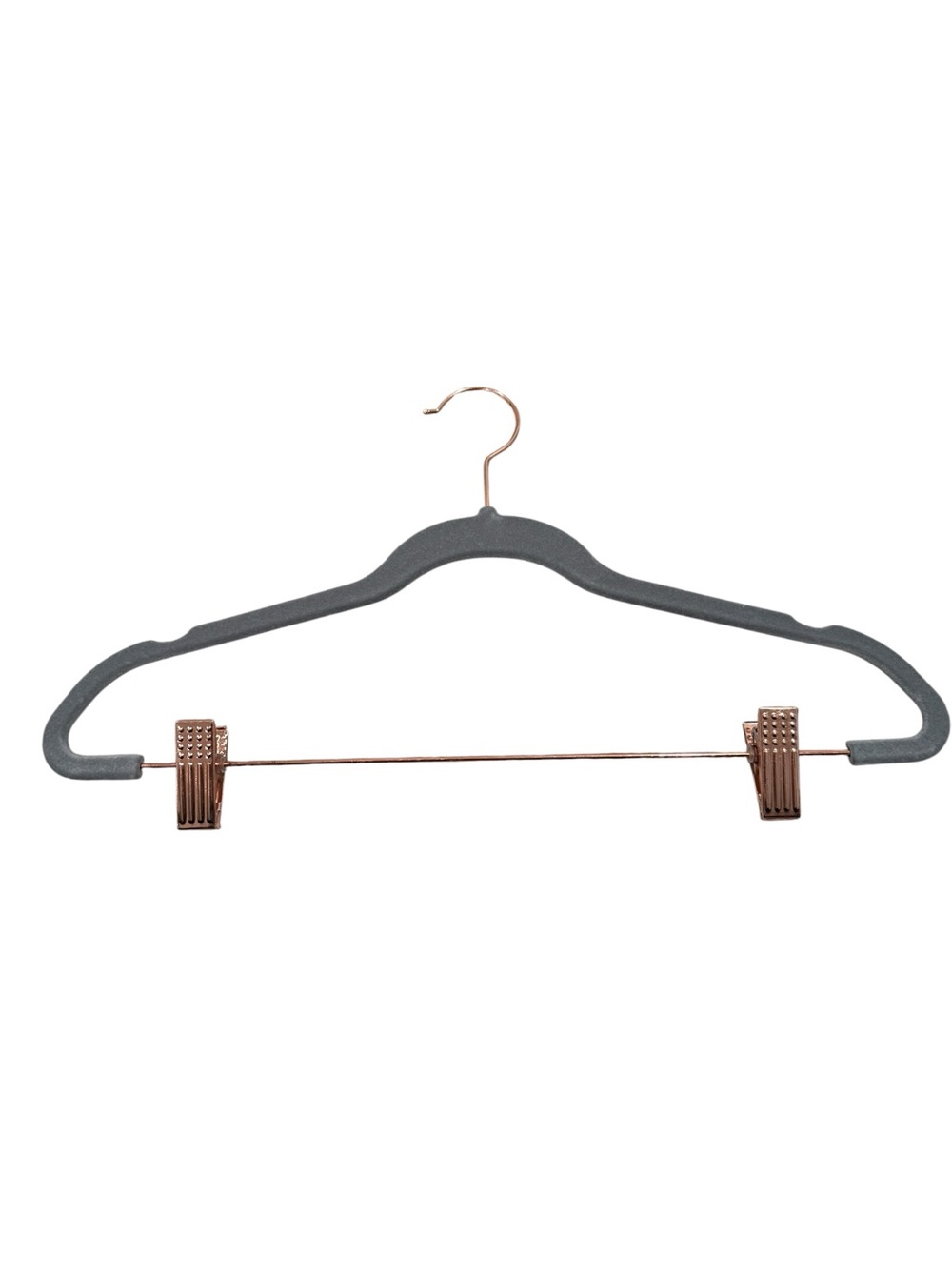 Set of 10 Light Gray Velvet Hangers with Rose Gold Clips
